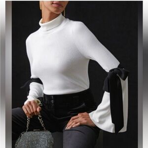 ** SOLD ** Anthropologie Maeve Ivory Mock Neck Sweater with Flare Bell Sleeves